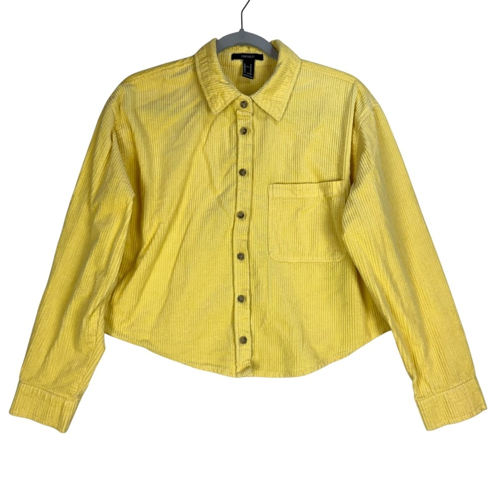 Forever 21 Cropped Corduroy Jacket Womens Medium Yellow Pockets Button Front